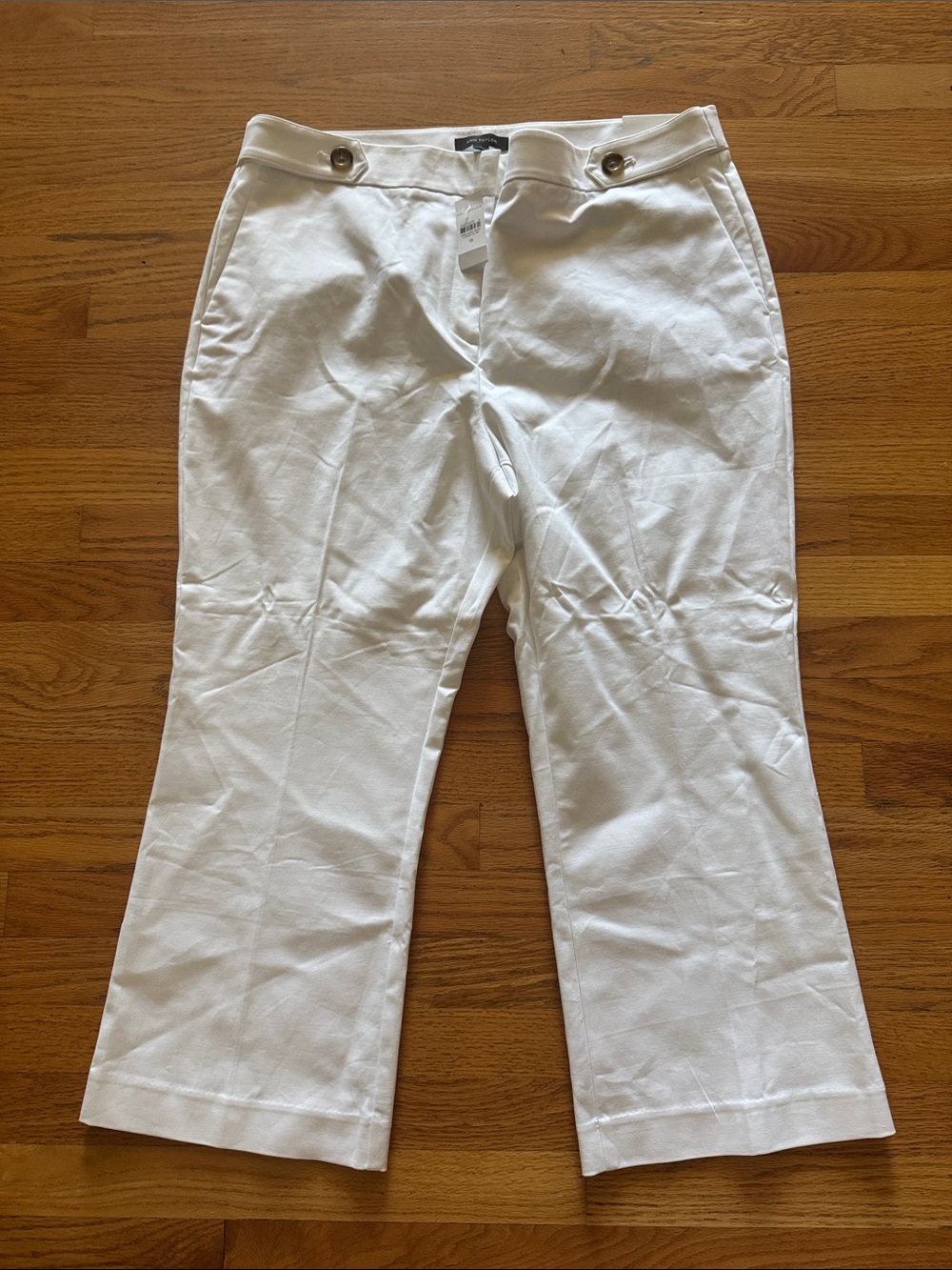 NWT-Ann Taylor White High-Rise Front-Tab Pants-SZ 18